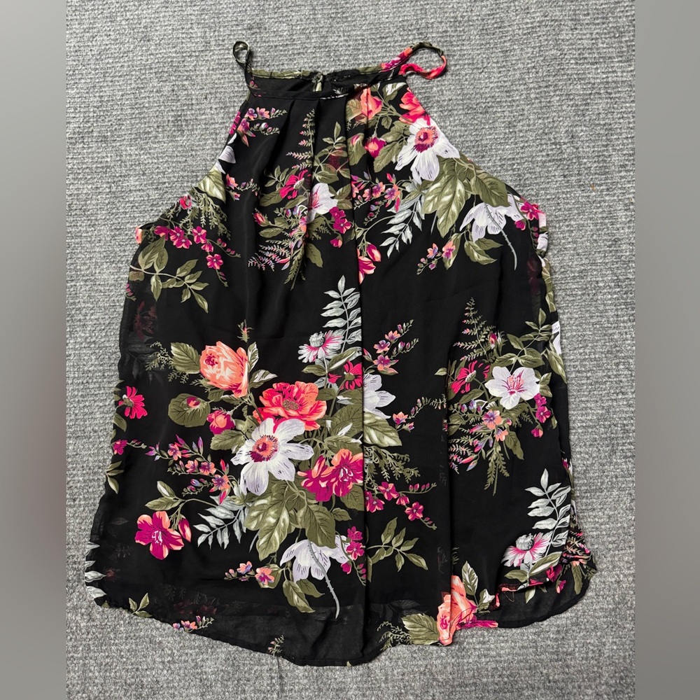 Floral Halter Neck Tunic Top - Black and Pink (Large and X-large) flowy, roomy